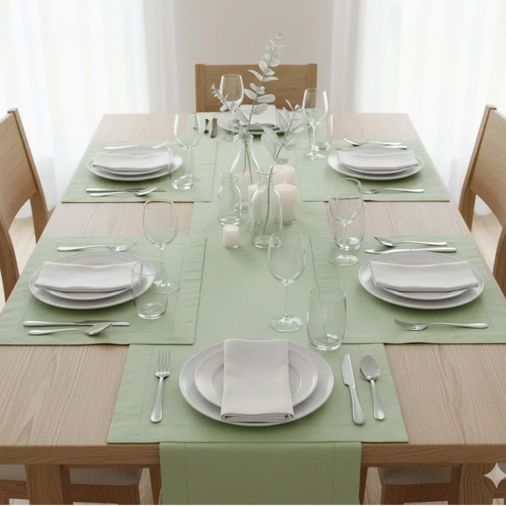 Bloomingdale's At Home Linen Placemats Set of 6 Sage Green Hemstitched Lithuania